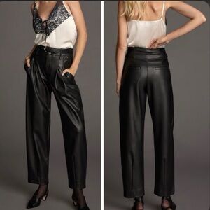 Maeve Anthropologie Black Vegan ‘Leather’ Tapered Crop Pants Sz 10 Like New $168